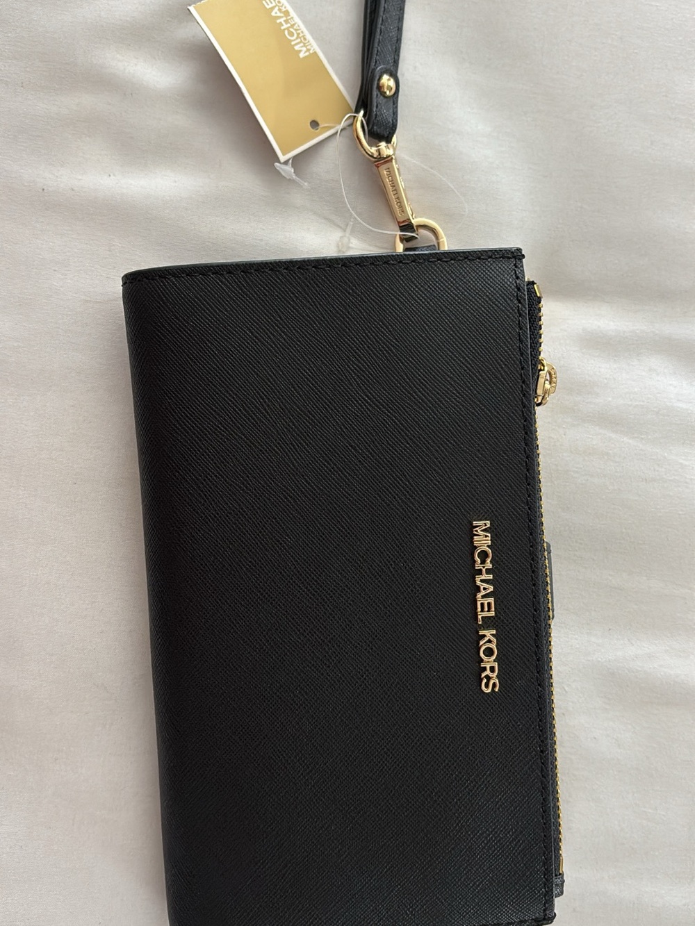 Michael Kors Black Saffiano Wristlet with Gold Hardware